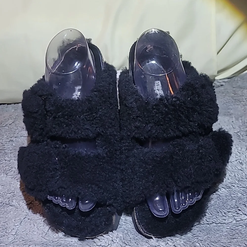 Papillio By Birkenstock Arizona Big Buckle Teddy Black Shearling Sandals‎ Size 8